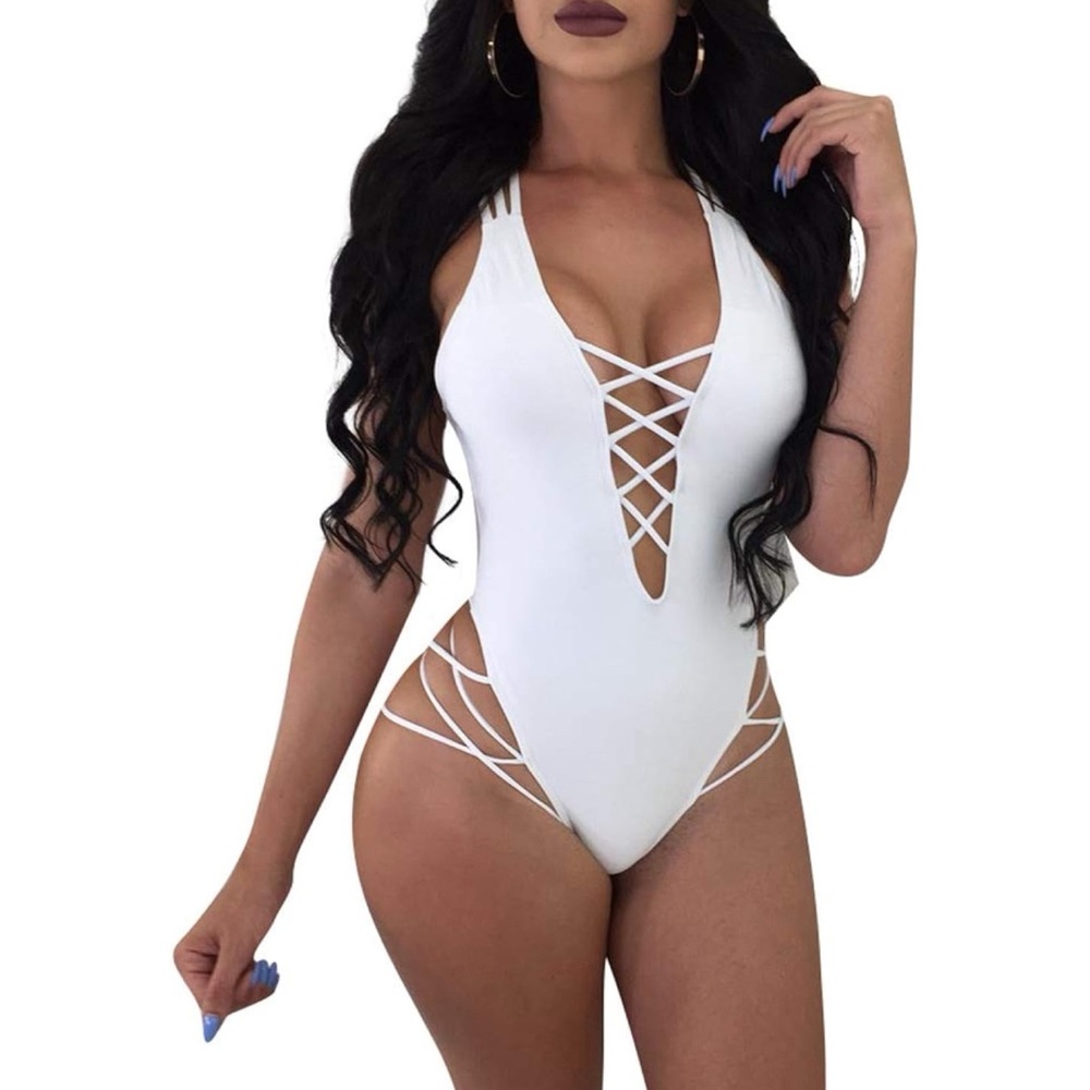 Strappy White Swimsuit XL